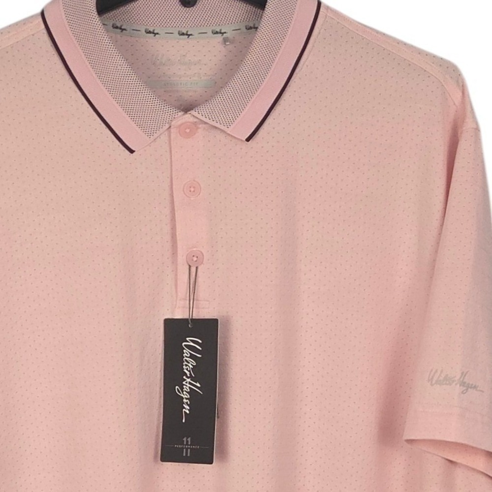 Walter Hagen Golf Polo Mens XL Pink "Mini W" Print Shirt Athletic Fit Casual NWT